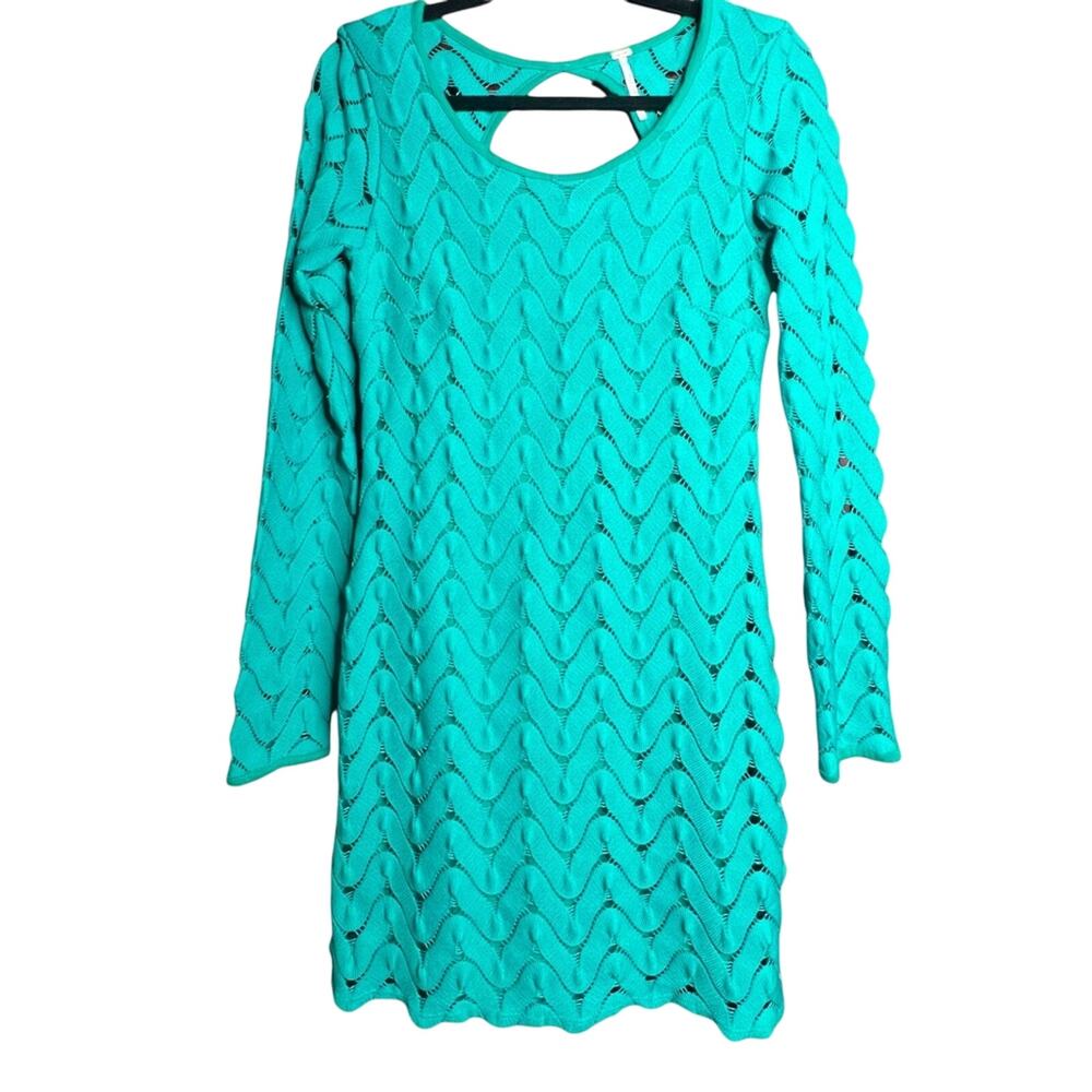 Free People Mini Dress S Green Pointelle Wild Things Open Knit Cutout Back Boho